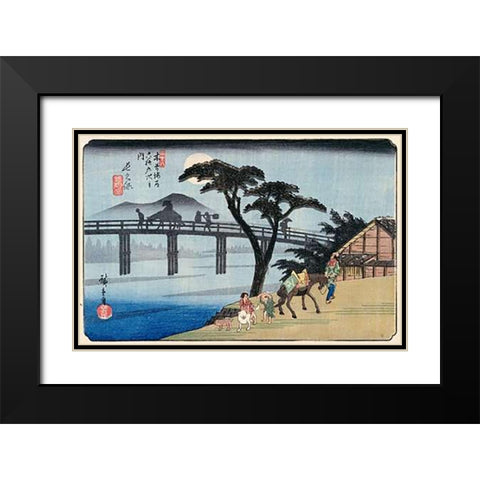 Nagakubo Black Modern Wood Framed Art Print with Double Matting by Hiroshige