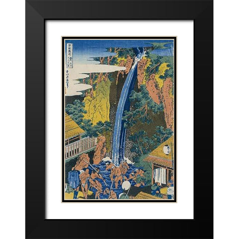 Roben Waterfall at Ohyama Black Modern Wood Framed Art Print with Double Matting by Hokusai