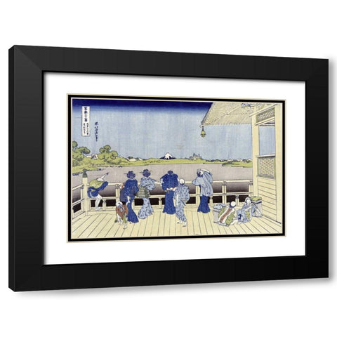 Sazai Hall of Five-Hundred-Rakan Temple Black Modern Wood Framed Art Print with Double Matting by Hokusai