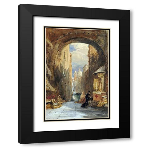 Venice: An Edicola Beneath An Archway Black Modern Wood Framed Art Print with Double Matting by Holland, James