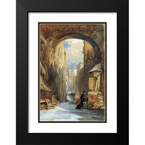 Venice: An Edicola Beneath An Archway Black Modern Wood Framed Art Print with Double Matting by Holland, James