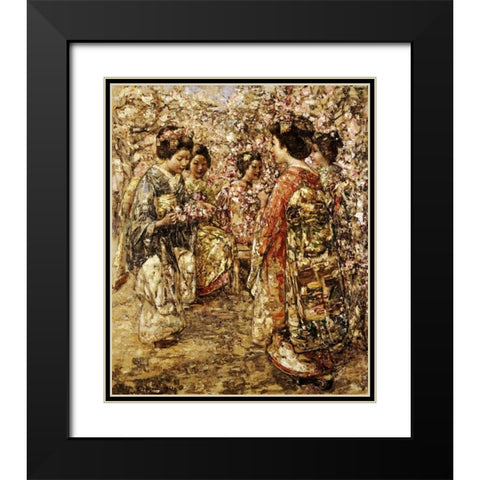 Five Japanese Girls Among Blossoming Trees Black Modern Wood Framed Art Print with Double Matting by Hornel, Edward Atkinson
