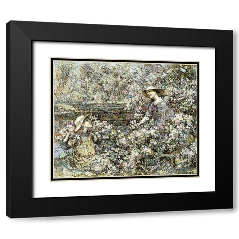 Gathering Blossom Black Modern Wood Framed Art Print with Double Matting by Hornel, Edward Atkinson