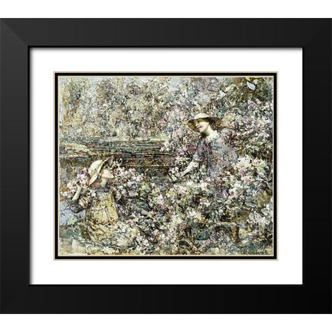 Gathering Blossom Black Modern Wood Framed Art Print with Double Matting by Hornel, Edward Atkinson