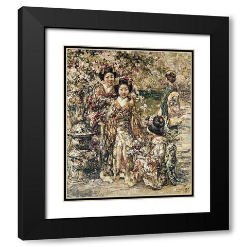 In a Kyoto Garden Black Modern Wood Framed Art Print with Double Matting by Hornel, Edward Atkinson