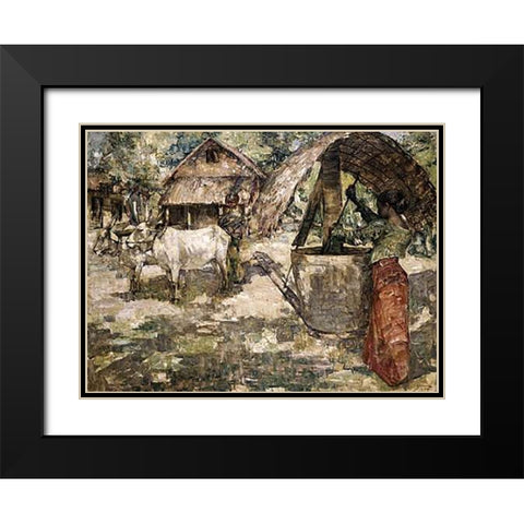 Milling Grain, Ceylon Black Modern Wood Framed Art Print with Double Matting by Hornel, Edward Atkinson