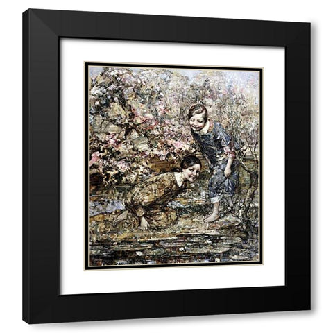 The Lily Pond Black Modern Wood Framed Art Print with Double Matting by Hornel, Edward Atkinson