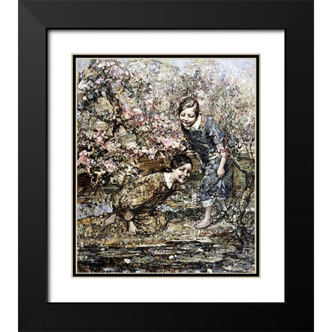 The Lily Pond Black Modern Wood Framed Art Print with Double Matting by Hornel, Edward Atkinson