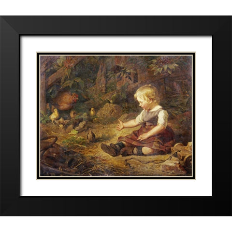 Feeding The Chickens Black Modern Wood Framed Art Print with Double Matting by Hornemann, Hans Adolf