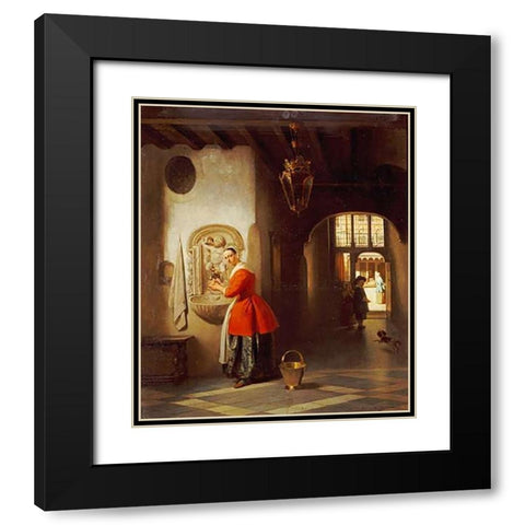 A Maid In a Hallway Black Modern Wood Framed Art Print with Double Matting by Van Hove, Hubertus