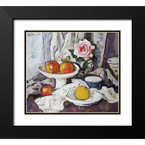 Apples In a White Fruitbowl Black Modern Wood Framed Art Print with Double Matting by Hunter, George Leslie