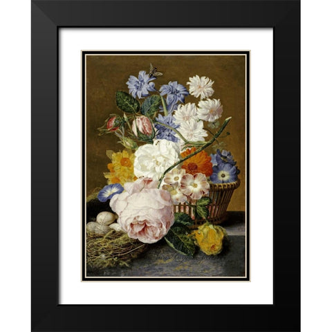 Roses, Morning Glory, Narcissi Black Modern Wood Framed Art Print with Double Matting by Van Huysum, Jan