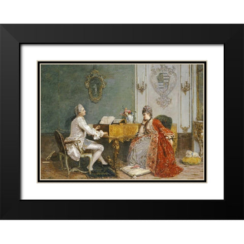 The Private Recital Black Modern Wood Framed Art Print with Double Matting by Induno, Gerolamo