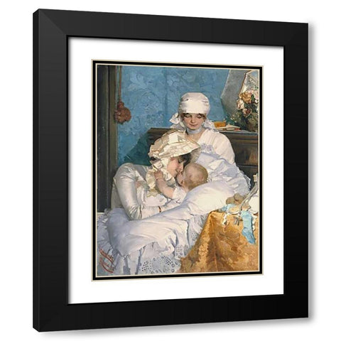 Motherly Love Black Modern Wood Framed Art Print with Double Matting by Innocent, Ferenc