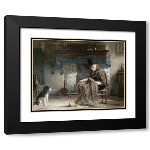 Mending The Nets Black Modern Wood Framed Art Print with Double Matting by Israels, Jozef