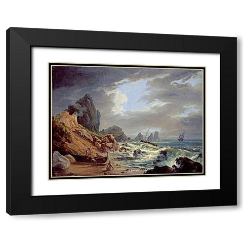 A Rocky Coastal Landscape Black Modern Wood Framed Art Print with Double Matting by Italian School