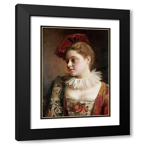 La Tocque Rouge Black Modern Wood Framed Art Print with Double Matting by Jacquet, Jean Gustave