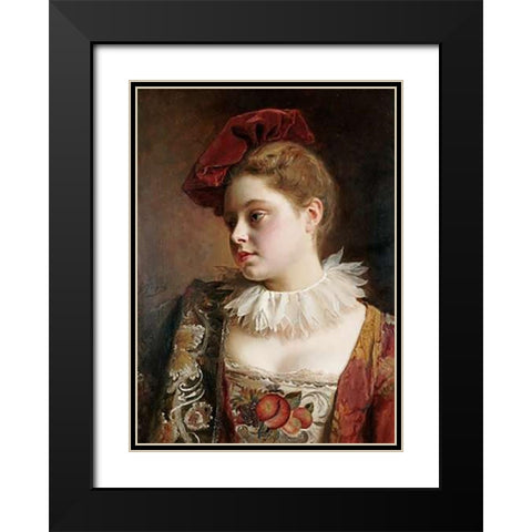 La Tocque Rouge Black Modern Wood Framed Art Print with Double Matting by Jacquet, Jean Gustave