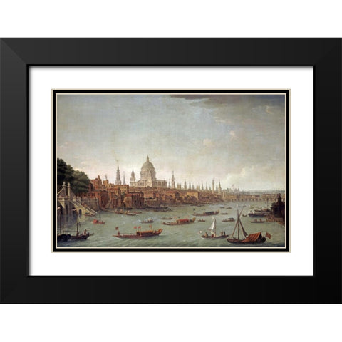 A Panoramic View of The City of London Black Modern Wood Framed Art Print with Double Matting by Joli, Antonio