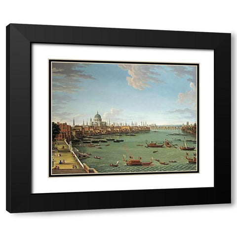 The Thames From The Terrace of Somerset House Black Modern Wood Framed Art Print with Double Matting by Joli, Antonio