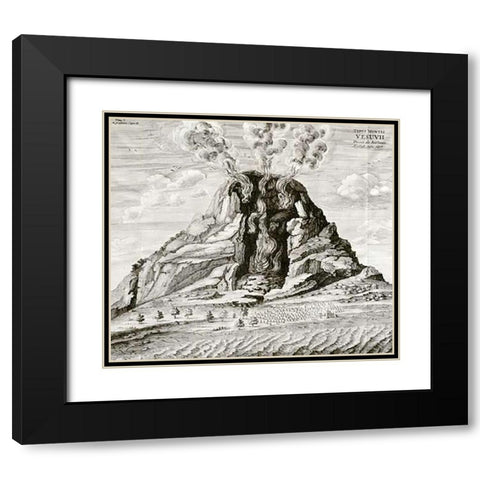 Engraving of Vesuvius Erupting Black Modern Wood Framed Art Print with Double Matting by Kircher, Athanasius