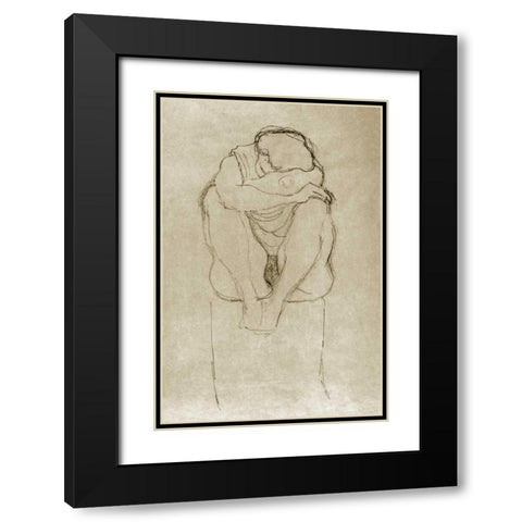 Seated Woman Black Modern Wood Framed Art Print with Double Matting by Klimt, Gustav