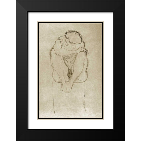 Seated Woman Black Modern Wood Framed Art Print with Double Matting by Klimt, Gustav