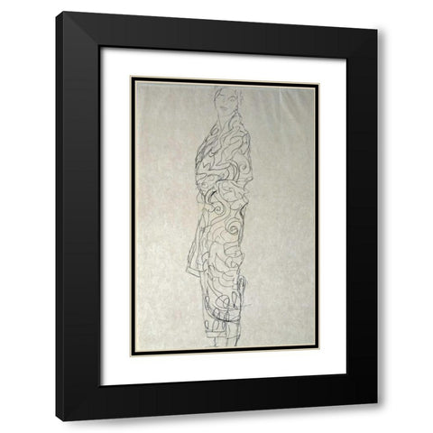Woman In a Kimono Black Modern Wood Framed Art Print with Double Matting by Klimt, Gustav
