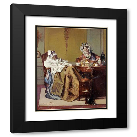 Making Medicine For The Ill Sister Black Modern Wood Framed Art Print with Double Matting by Korff, Alexander Hugo Bakker