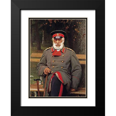 Portrait of a Russian General Seated On a Bench Black Modern Wood Framed Art Print with Double Matting by Kramskoi, Ivan Nikolaevich