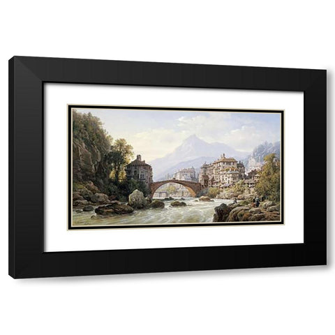Le Vieux Pont Romain De St. Martin, Italy Black Modern Wood Framed Art Print with Double Matting by Kuwasseg, Charles Euphrasie