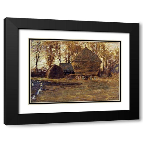 Sussex Hayricks Black Modern Wood Framed Art Print with Double Matting by La Thangue, Henry Herbert