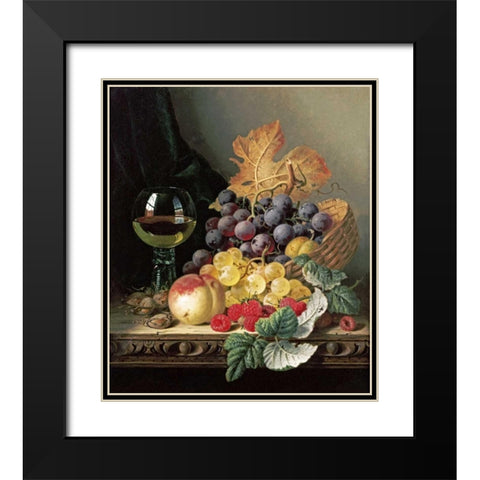 A Basket of Grapes, Raspberries Black Modern Wood Framed Art Print with Double Matting by Ladell, Edward
