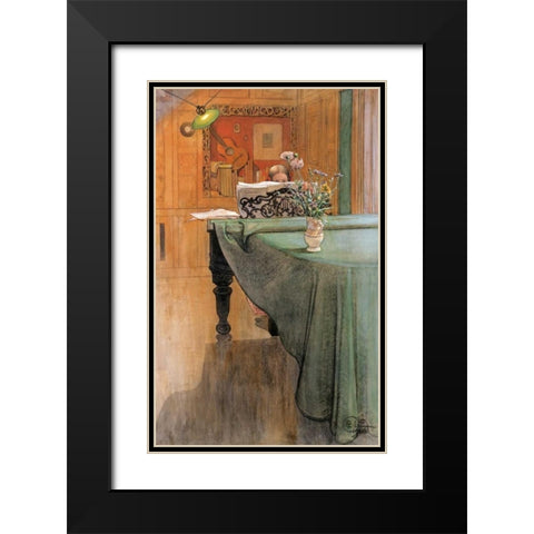 Young Girl at a Grand Piano Black Modern Wood Framed Art Print with Double Matting by Larsson, Carl
