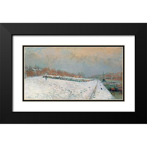 Port De Bercy, En Hiver Black Modern Wood Framed Art Print with Double Matting by Lebourg, Albert