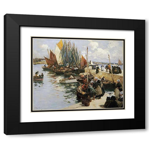 Unloading The Catch Black Modern Wood Framed Art Print with Double Matting by Legout-Gerard, Fernand