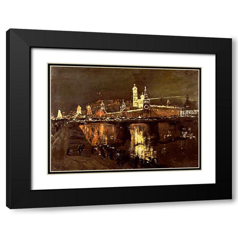 The Illumination of The Kremlin Black Modern Wood Framed Art Print with Double Matting by Levitan, Isaac Ilich
