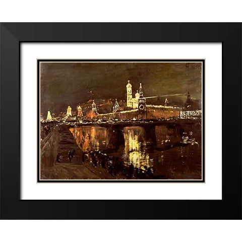 The Illumination of The Kremlin Black Modern Wood Framed Art Print with Double Matting by Levitan, Isaac Ilich