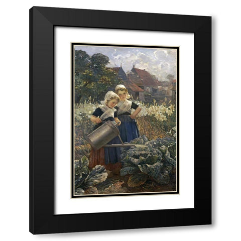 The Little Gardeners Black Modern Wood Framed Art Print with Double Matting by Louyot, Edmund