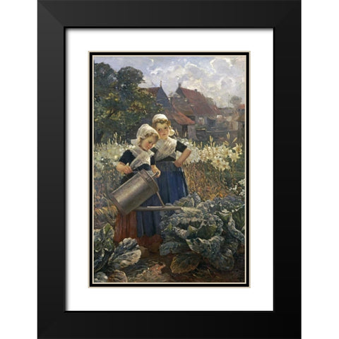 The Little Gardeners Black Modern Wood Framed Art Print with Double Matting by Louyot, Edmund