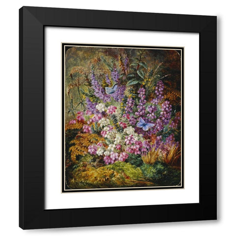 Blue Butterflies and Wildflowers Black Modern Wood Framed Art Print with Double Matting by Lucas, Albert Durer