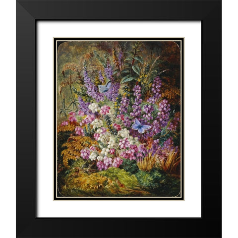 Blue Butterflies and Wildflowers Black Modern Wood Framed Art Print with Double Matting by Lucas, Albert Durer