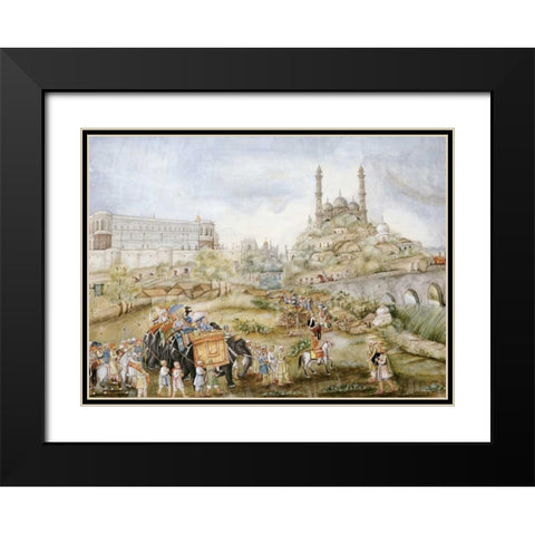 A Hunting Procession Black Modern Wood Framed Art Print with Double Matting by Lucknow School
