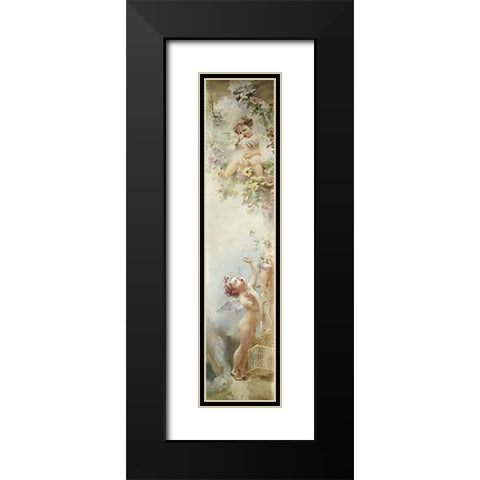 Putti Disporting Black Modern Wood Framed Art Print with Double Matting by Makowsky, Constantin
