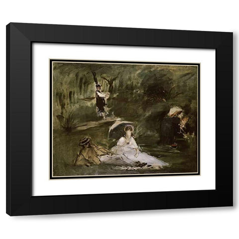 Under the Trees Black Modern Wood Framed Art Print with Double Matting by Manet, Edouard