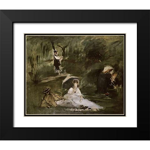 Under the Trees Black Modern Wood Framed Art Print with Double Matting by Manet, Edouard