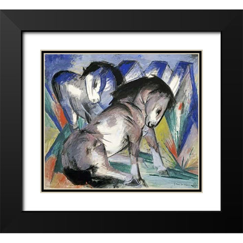 Two Horses Black Modern Wood Framed Art Print with Double Matting by Marc, Franz