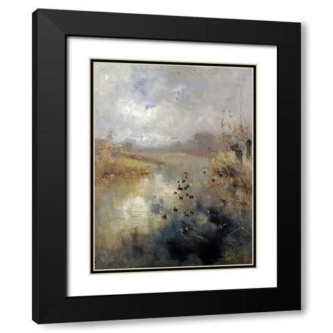 Ducks On a Lake Black Modern Wood Framed Art Print with Double Matting by Mariani, Pompeo