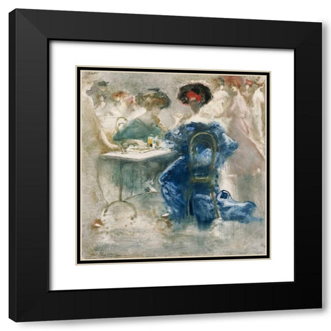 Two Elegant Ladies Black Modern Wood Framed Art Print with Double Matting by Mariani, Pompeo