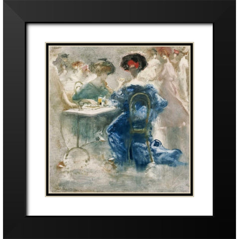 Two Elegant Ladies Black Modern Wood Framed Art Print with Double Matting by Mariani, Pompeo